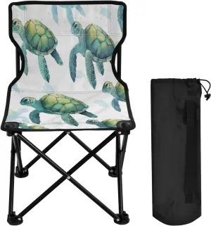 Cartoon Green Turtle Portable Outdoor Folding Chair Anti-Slip Padded Oxford Cloth Stool Camping Chair Small for Beach Hiking Fishing Gardening Quad Camp Chair