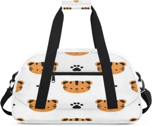 Cartoon Tiger Gym Duffel Bag for Men Women Animal Footprints Sports Tote Bag with Adjustable Shoulder Strap for Dance Gymnastics Traveling Outdoor Camping Overnight Stay