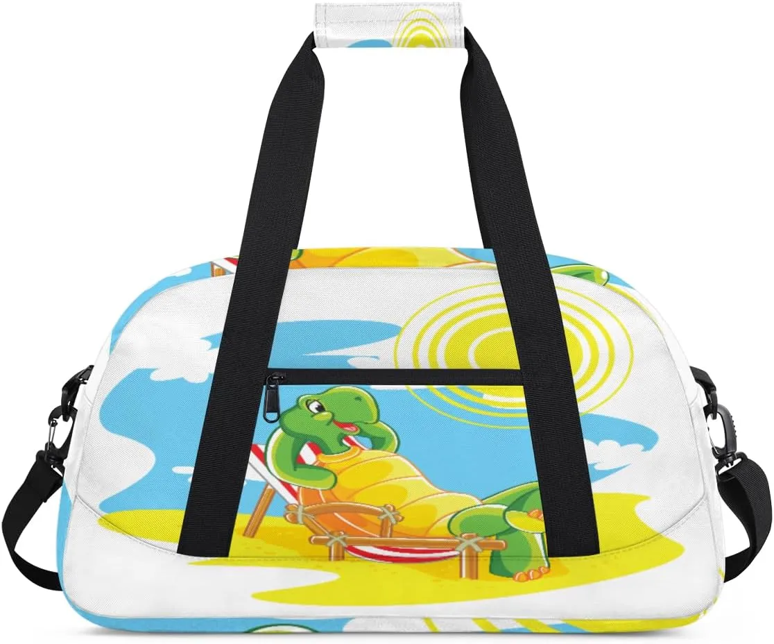 Cartoon Turtle Gym Duffel Bag for Men Women Sandy Beach Sports Tote Bag with Adjustable Shoulder Strap for Dance Gymnastics Traveling Outdoor Camping Overnight Stay