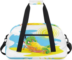 Cartoon Turtle Gym Duffel Bag for Men Women Sandy Beach Sports Tote Bag with Adjustable Shoulder Strap for Dance Gymnastics Traveling Outdoor Camping Overnight Stay