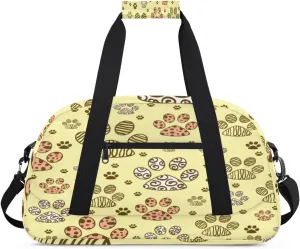 Cat Paw Prints Gym Duffel Bag for Men Women Cartoon Pattern Sports Tote Bag with Adjustable Shoulder Strap for Dance Gymnastics Traveling Outdoor Camping Overnight Stay