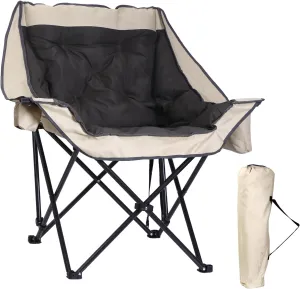 CDEN Camping Chair, Thick Padded Lawn Chair, Oversized Camping Chair, Deluxe, with Cup Holder, Side Pocket, Cooler Bag, for Camping, Hiking, Picnic, Travel, Festival (1 Pack)