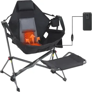 CDEN Heated Hammock Chair with Footrest, Heated Camping Chair, Swinging Chair, Heavy Duty, with Stand, Cup Holder, Side Bag, Power Bank Included, for Patio, Camping, Backyard (1 Pack)