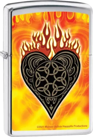 Celtic Flaming Heart by Mike Dubois - Street Chrome Zippo Lighter