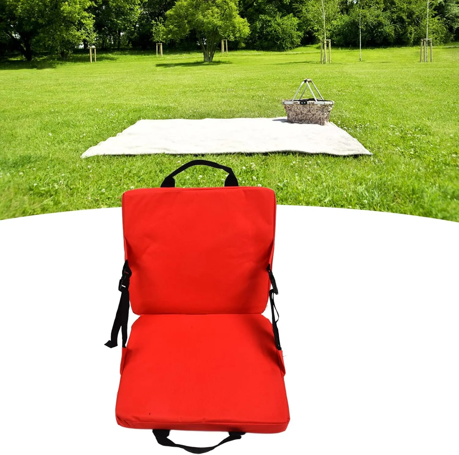 Chair Cushion, Foldable Soft Seat Cushion with Backrest, Portable Camping Chair Pads for Outdoor Camping Hiking Stadium Office(Red)