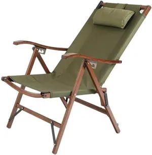 Chair Folding Chairs with Padded Seats Outdoor, Directors Chairs Foldable, 3-Position Adjustable Reclining Camping Chair Lawn Chair with Arms for Adults Wooden Frame Lightweight Chair (Color : Green