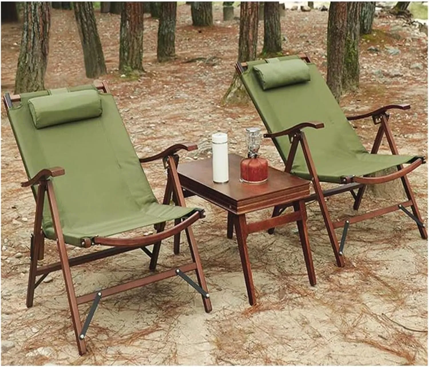 Chair Folding Chairs with Padded Seats Outdoor, Directors Chairs Foldable, 3-Position Adjustable Reclining Camping Chair Lawn Chair with Arms for Adults Wooden Frame Lightweight Chair (Color : Green