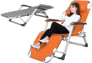 Chair Oversized Outdoor Chairs Patio Lounge Folding Adjustable Chair with Padded Headrest for Camping Lawn Beach Poolside & Yard,Support 440lbs (Recliner