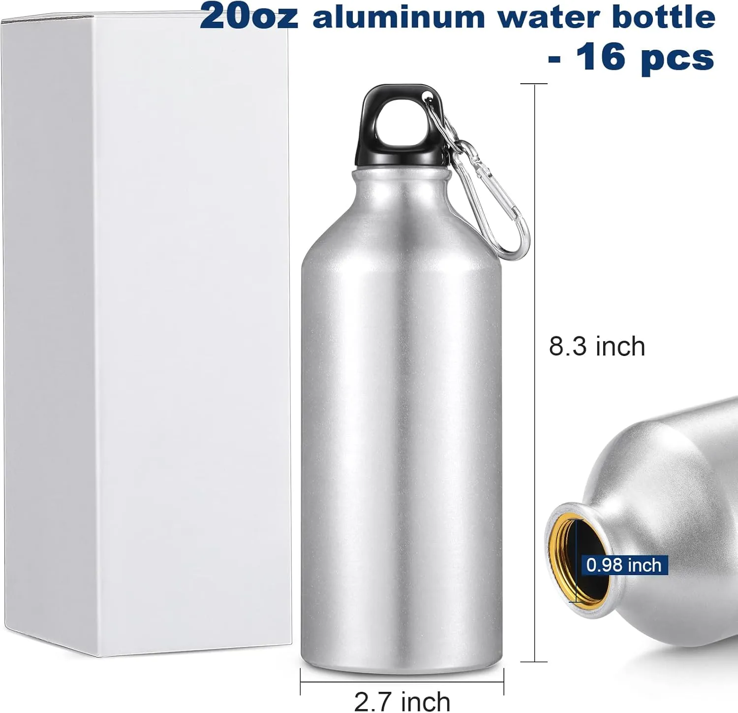 CHENGU 16 Pack Aluminum Water Bottles 20 Oz Blank Reusable Water Bottles Lightweight Aluminum Gym Travel Bottle Leak Proof Team Customized Bottles for Bike Bicycle Camping