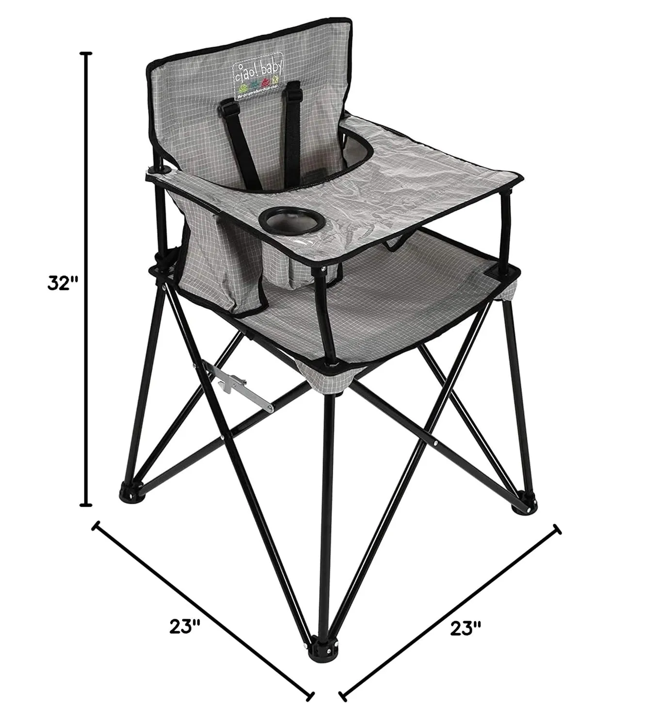 ciao! baby Portable High Chair for Babies and Toddlers, Compact Folding Travel High Chair with Carry Bag for Outdoor Camping, 1 Count (Pack of 1) (Grey Check)