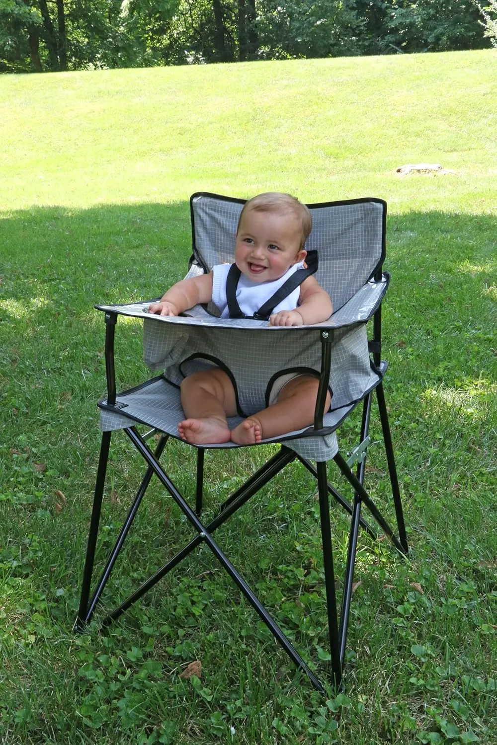 ciao! baby Portable High Chair for Babies and Toddlers, Compact Folding Travel High Chair with Carry Bag for Outdoor Camping, 1 Count (Pack of 1) (Grey Check)
