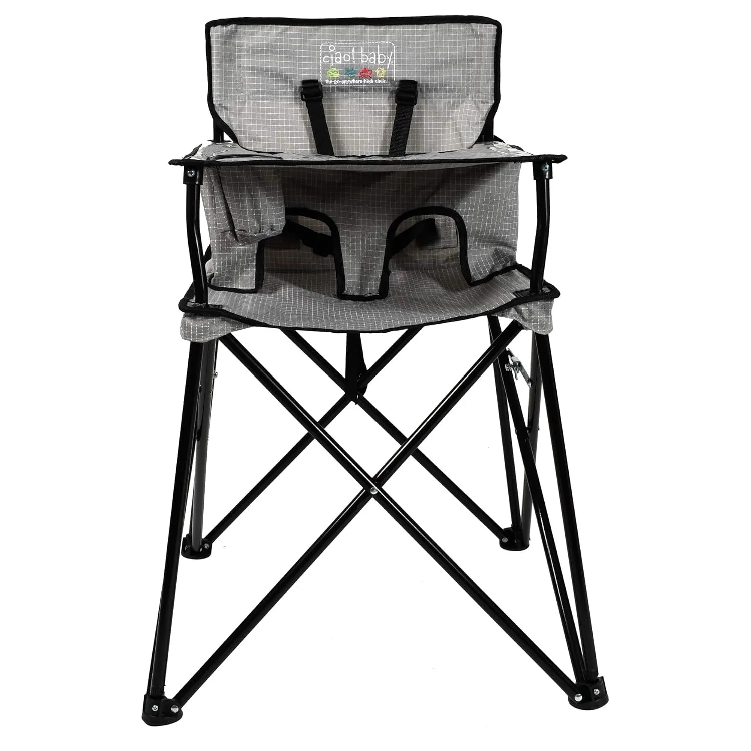 ciao! baby Portable High Chair for Babies and Toddlers, Compact Folding Travel High Chair with Carry Bag for Outdoor Camping, 1 Count (Pack of 1) (Grey Check)