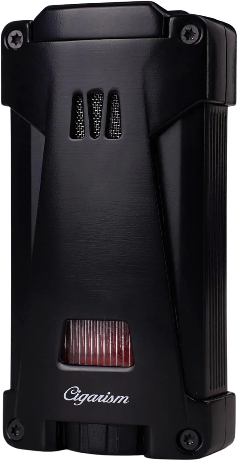 Cigar Lighter Triple Jet Flame Torch Lighter, Built-in 2 Cigar Punches, Windproof Concentrated Flames (Black)