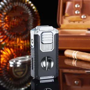 Cigar Torch Lighter with Adjustable Flame Size Rechargeable Butane Gas Portable Metal Windproof Triple(#dc48d4)