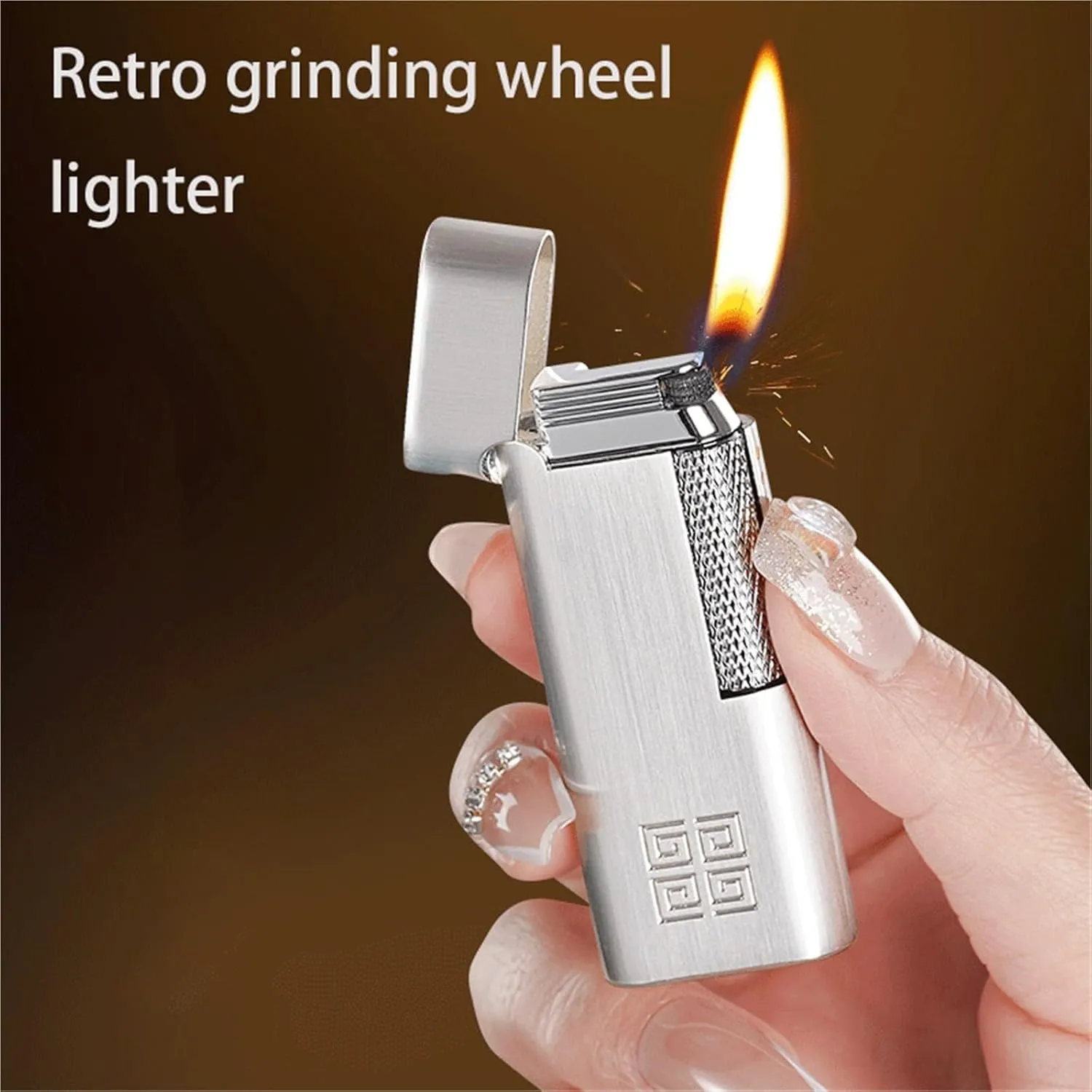 Classic flip-top Metal Butane lighters, Windproof Soft Flame, Old-Fashioned Side-Slip Grinding Wheel, Adjustable Flame, refillable Gas Portable Lighter (Fuel not Included)(Silver1)