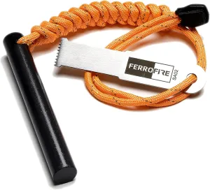 Classic Heavy-Duty Super-Duty Ferro Rod Fire Starter with Premium Ferrocerium Rod Superb Carbon Alloy Steel Striker 550 Paracord Lanyard Handle for Camping Emergency Survival Hiking BBQ EDC