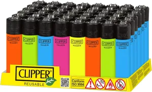 Clipper - Classic Large Reusable Lighter - Iconic Premium Refillable Lighters Bulk Pack - Replace Butane, Flint, and Spark Wheel for Unlimited Lights - 48 Pack - Solid Flourescent