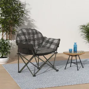 Club Camping Chair, Oversized, Portable, Folding with Padded Seats, 500-Lb. Capacity Gray Plaid