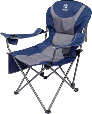 Coastrail Outdoor Camp Chair Reclining 3 Stage Recliner Camping Folding Lawn Chair Support 350 lbs Comforable Outdoor Chair for Adults, Blue&Grey, Large