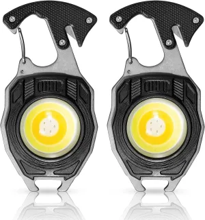 COB Keychain Work Light Flashlight - 7modes 1600 Lumens Rechargeable Multitool Camping Fire Starter for Emergency Survival Hiking Gear,Walking Dogs EDC for Men,Outdoor Enthusiasts(2Pack)