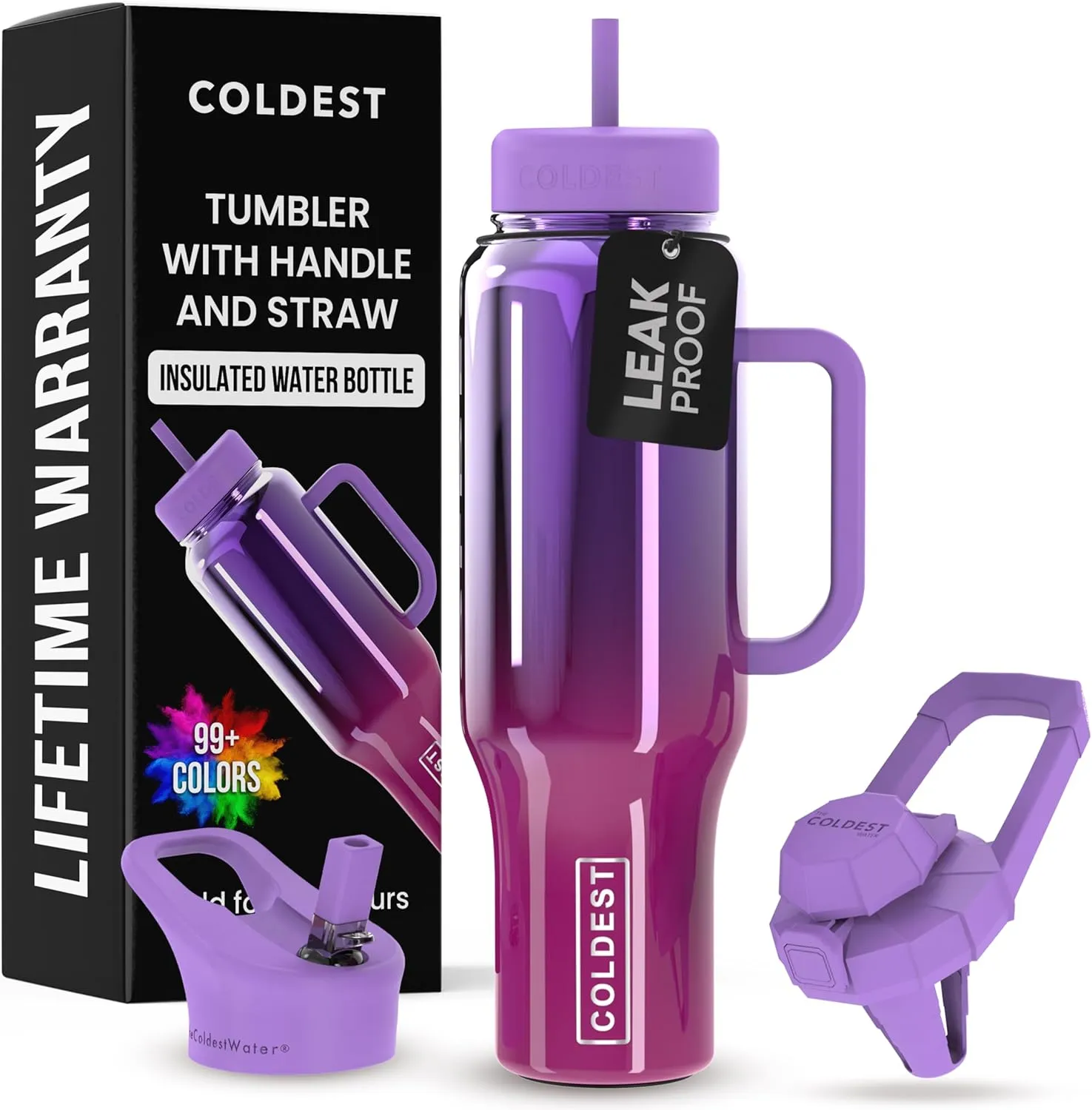 Coldest 40 oz Tumbler with Handle and Straw - 100% Spill Proof Tumbler with Straw (3 Lids) - Stainless Steel Insulated Leakproof Tumblers for Women & Men - Cup Holder Friendly - 46 oz (Candy Nova)