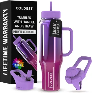 Coldest 40 oz Tumbler with Handle and Straw - 100% Spill Proof Tumbler with Straw (3 Lids) - Stainless Steel Insulated Leakproof Tumblers for Women & Men - Cup Holder Friendly - 46 oz (Candy Nova)
