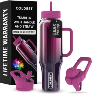 Coldest 40 oz Tumbler with Handle and Straw - 100% Spill Proof Tumbler with Straw (3 Lids) - Stainless Steel Insulated Leakproof Tumblers for Women & Men - Cup Holder Friendly - 46 oz (Forbidden Nova)