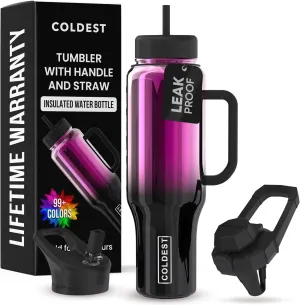 Coldest 40 oz Tumbler with Handle and Straw - 100% Spill Proof Tumbler with Straw (3 Lids) - Stainless Steel Insulated Leakproof Tumblers for Women & Men - Cup Holder Friendly - 46 oz (Violet Nova)