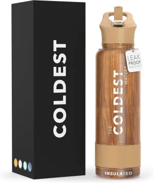 Coldest Insulated Water Bottle with Straw Lid - Stainless Steel Metal Thermos for Men & Women (Executive Wood, 40 oz)