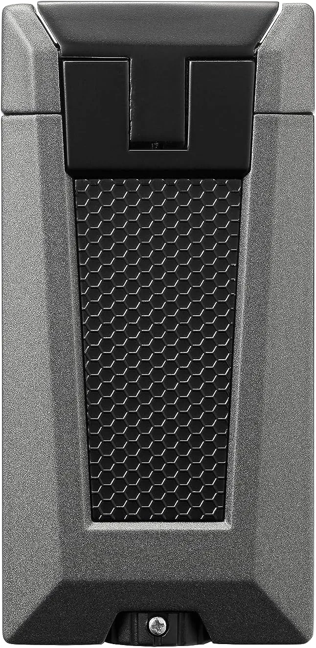 Colibri Stealth Triple Jet Flame Butane Lighter, Windproof & Refillable, Cigar Enthusiast's Choice with Blue Fuel Window and Adjustable Flame (Charcoal   Black)