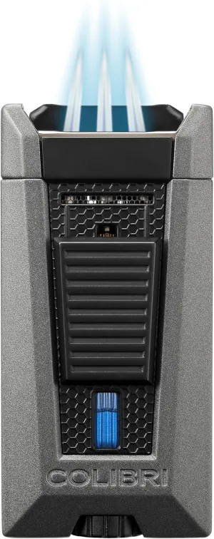 Colibri Stealth Triple Jet Flame Butane Lighter, Windproof & Refillable, Cigar Enthusiast's Choice with Blue Fuel Window and Adjustable Flame (Charcoal   Black)