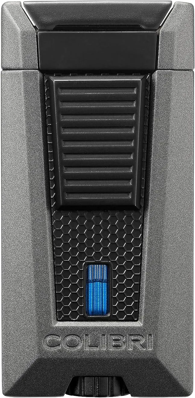 Colibri Stealth Triple Jet Flame Butane Lighter, Windproof & Refillable, Cigar Enthusiast's Choice with Blue Fuel Window and Adjustable Flame (Charcoal   Black)