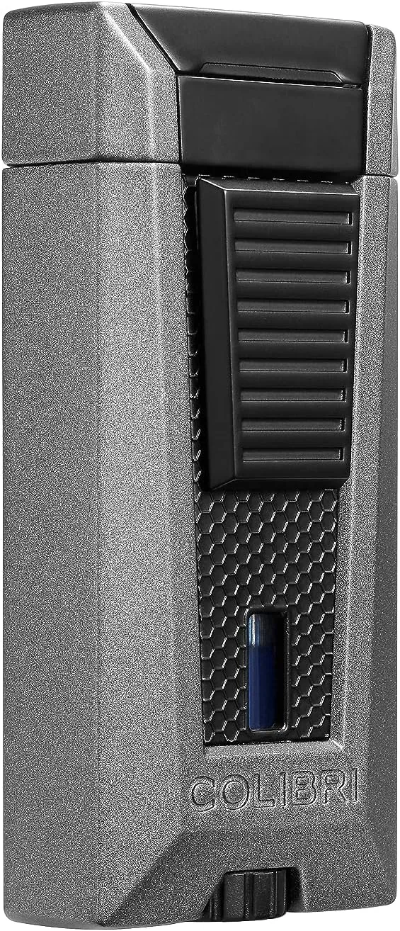 Colibri Stealth Triple Jet Flame Butane Lighter, Windproof & Refillable, Cigar Enthusiast's Choice with Blue Fuel Window and Adjustable Flame (Charcoal   Black)
