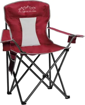 Collapsible Folding Camping Chairs Heavy Duty Lawn Foldable Chair with Cooler Bag, Storage Pocket, Waterproof Bag Outdoor Arm Sport Chair, Supports 325LBS, Red