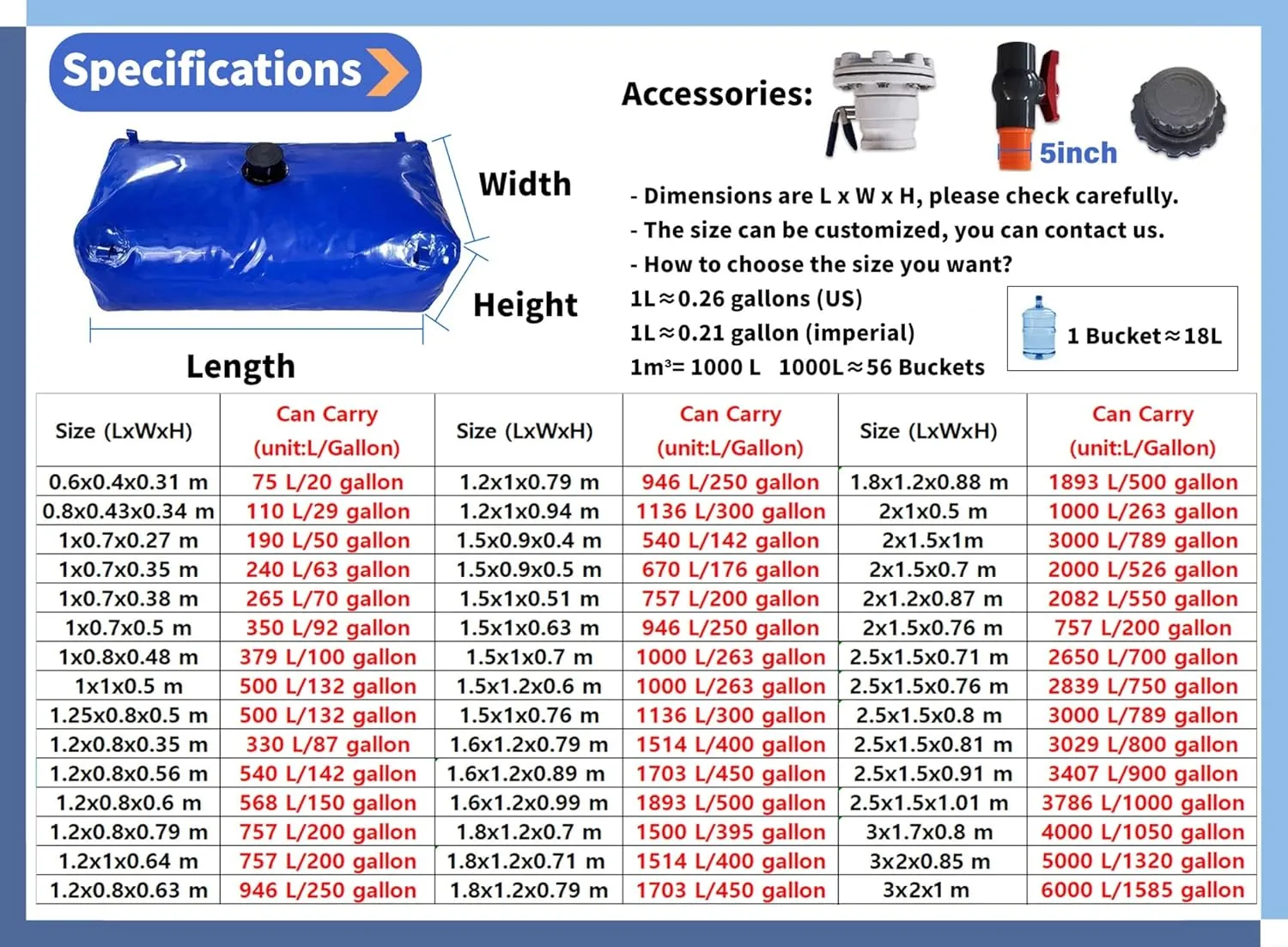 Collapsible Portable Water Storage Container Bag - 110L to 6000L Capacity, Ideal for Camping and Emergency Water Supply(3000L/789Gal/2x1.5x1 m)