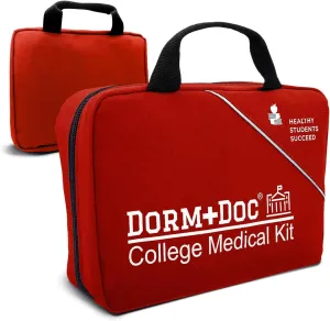 College First Aid Kit – Compact Emergency Medical Kit for Dorm Rooms, School, Sports – with Bandages, OTC Medicines for Relief, Gauze, Quick Care Set – Portable Health Kit - 175 PCS, Red
