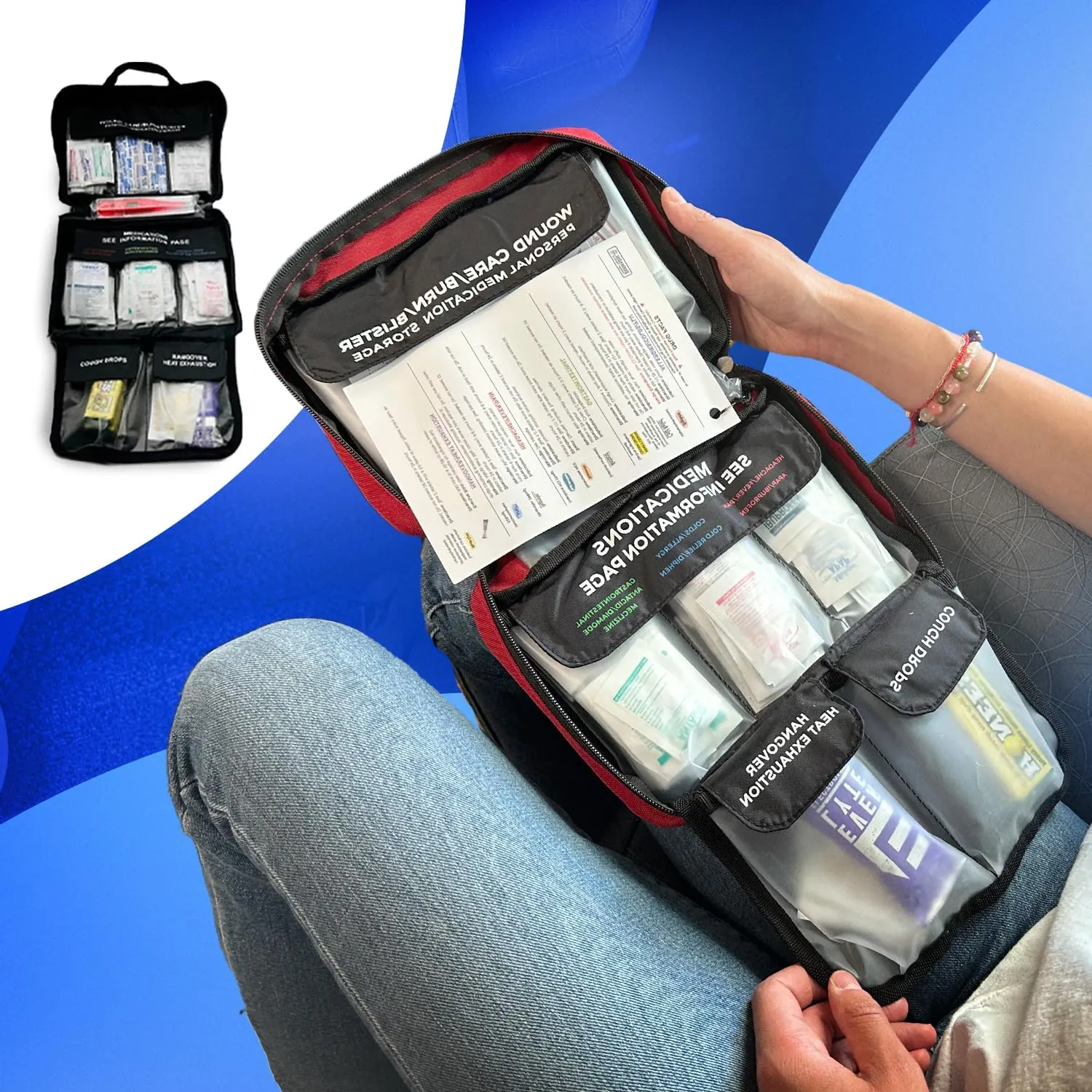 College First Aid Kit – Compact Emergency Medical Kit for Dorm Rooms, School, Sports – with Bandages, OTC Medicines for Relief, Gauze, Quick Care Set – Portable Health Kit - 175 PCS, Red