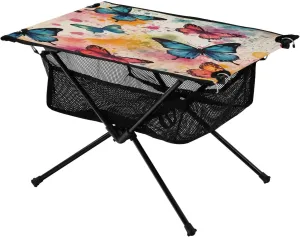 Colorful Butterflies Portable Folding Camping Table, Compact Lightweight Beach Table with Carrying Bag for Outdoor Picnics, BBQs, Camp