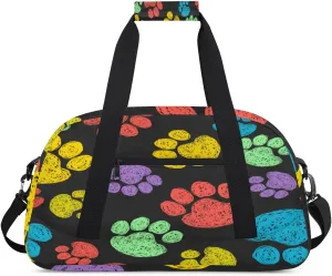 Colorful Dog Paw Print Gym Duffel Bag for Men Women Paw Print Sports Tote Bag with Adjustable Shoulder Strap for Dance Gymnastics Traveling Outdoor Camping Overnight Stay
