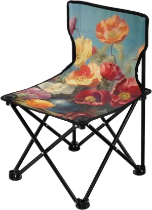 Colorful Flowers Portable Outdoor Folding Chair Anti-Slip Padded Oxford Cloth Stool Camping Chair Small for Beach Hiking Fishing Gardening Quad Camp Chair