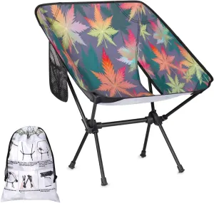 Colorful Marijuana Leaf Portable Camping Chair Lightweight Folding Backpacking Chair, Compact Foldable Beach Seat with Carry Bag for Outdoor Hiking Fishing Travel