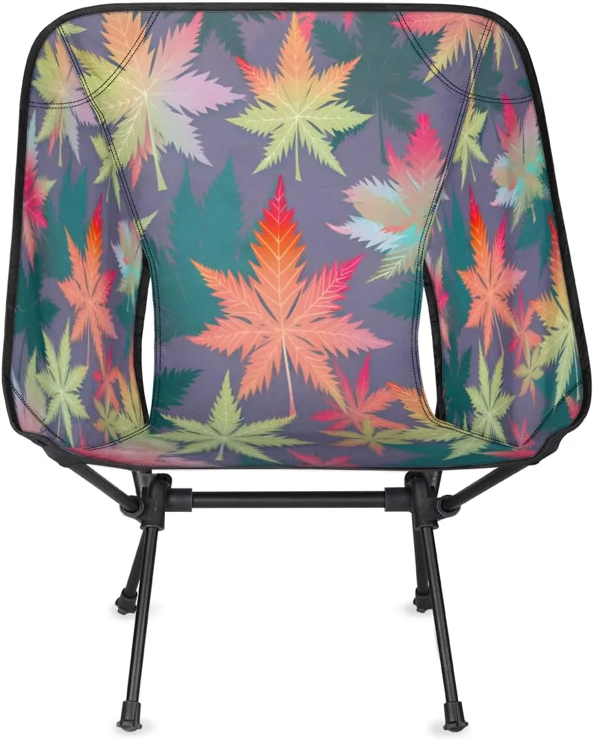 Colorful Marijuana Leaf Portable Camping Chair Lightweight Folding Backpacking Chair, Compact Foldable Beach Seat with Carry Bag for Outdoor Hiking Fishing Travel
