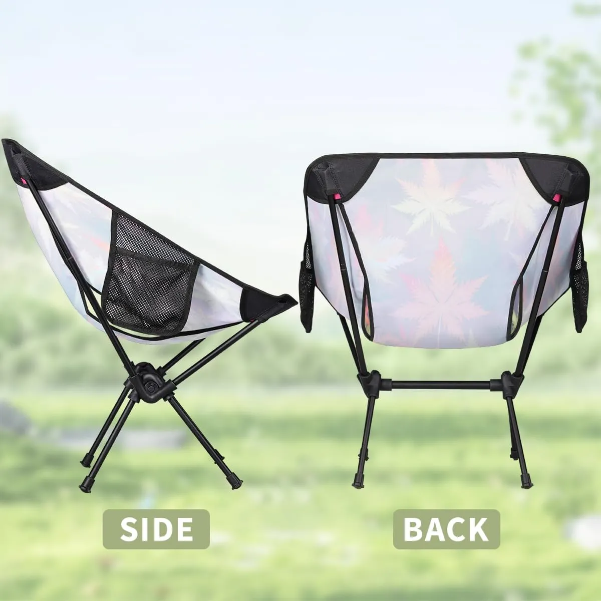 Colorful Marijuana Leaf Portable Camping Chair Lightweight Folding Backpacking Chair, Compact Foldable Beach Seat with Carry Bag for Outdoor Hiking Fishing Travel
