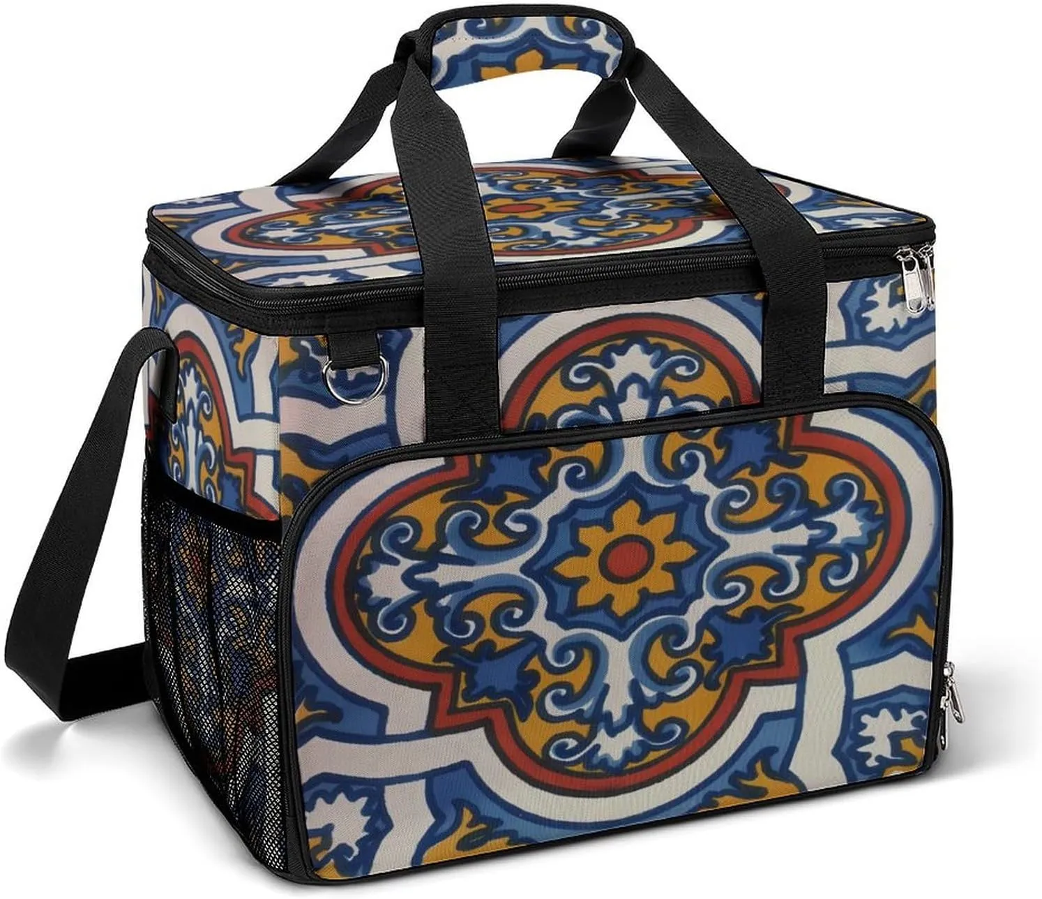 Colorful Spanish Mexican Talavera Cooler Bag, Collapsible Soft Sided Cooler, Large Leakproof Camping Cooler, Portable Travel Cooler for Camping, Road Trips