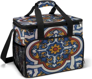 Colorful Spanish Mexican Talavera Cooler Bag, Collapsible Soft Sided Cooler, Large Leakproof Camping Cooler, Portable Travel Cooler for Camping, Road Trips