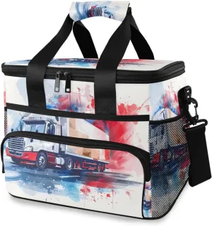 Colorful Truck Doodle Cooler Bag Insulated Cooler Soft Sided Cooler 24 Can Portable Picnic Bag Large Leakproof Lunch Bag Box for Beach Grocery Camping Travel Car Men Women