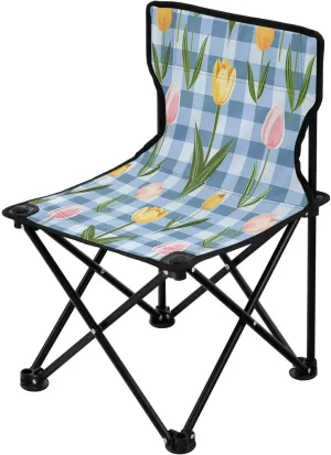 Colorful Tulips Portable Outdoor Folding Chair Anti-Slip Padded Oxford Cloth Stool Camping Chair Small for Beach Hiking Fishing Gardening Quad Camp Chair