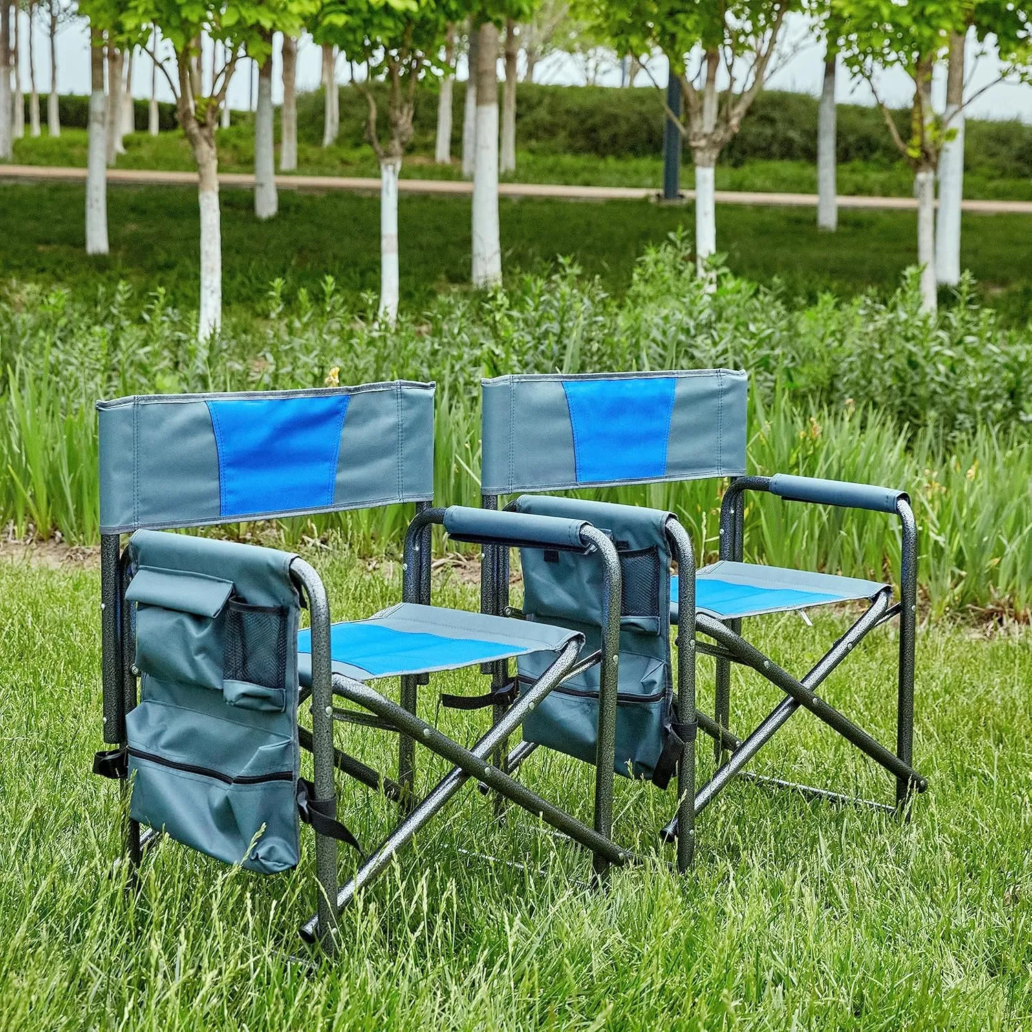 Comfortable and 2-Piece Padded Folding Outdoor Chair, Lightweight and Sturdy Design for Camping and Picnics, Blue and Grey