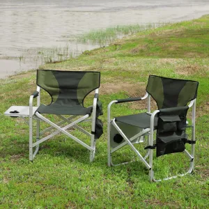 Comfortable and Portable 2-Piece Padded Folding Outdoor Chair Set with Side Table, Lightweight for Camping, Picnics, and Fishing, Green