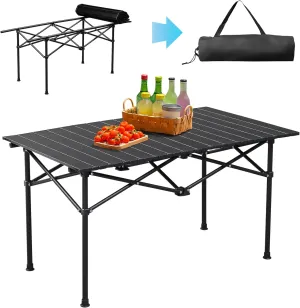 Compact Camp Table, Outdoor Folding Table, Portable Camping Side Table, Beach Table, Camping Table, 47x20 inch Foldable Outdoor Table, Roll-Top Table for Camping 120 x 55 x 50cm